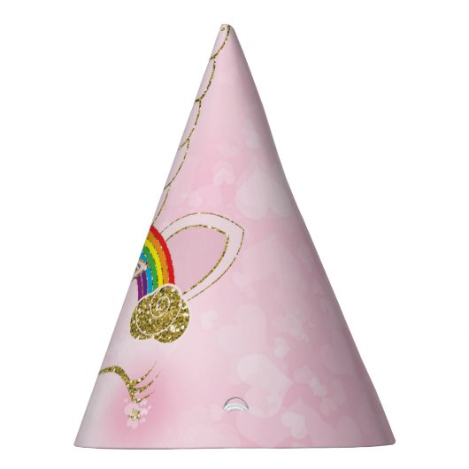 Roze & Gouden Regenboog Ster Eenhoorn Gezicht Feesthoedjes (Rechts)
