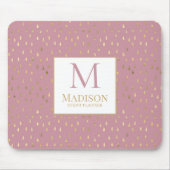 Roze Gouden Regendruppel Moderne Trendy Monogram Muismat (Voorkant)