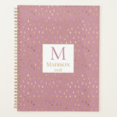 Roze Gouden Regendruppel Moderne Trendy Monogram Planner (Voorkant)