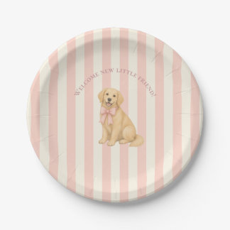 Roze Gouden Retriever Baby Shower Papieren Bordje