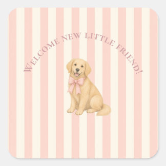 Roze Gouden Retriever Baby Shower Vierkante Sticker