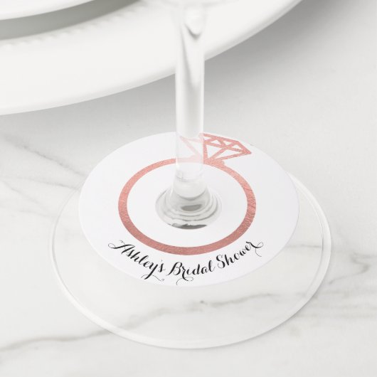Roze gouden ring bruidsdouche  wijnglaslabel (Dichtbij)
