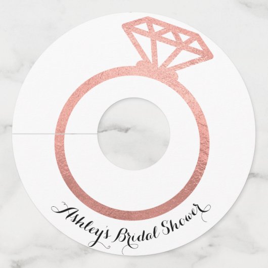 Roze gouden ring bruidsfeest  wijnglaslabel (Voorkant)