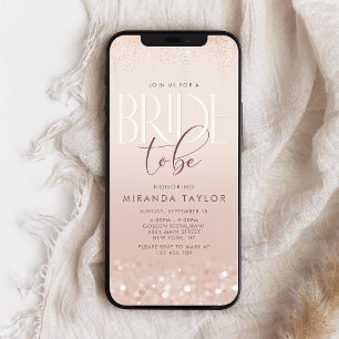 Roze Gouden Roos Bruiloftsfeest Mobiele Uitnodigin Aankondiging