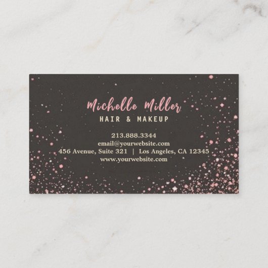 Roze Gouden Roos Glitter Make-up Artist Hair Styli Visitekaartje (Achterkant)