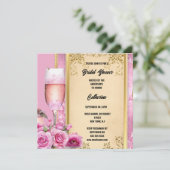 Roze gouden roos mousserende wijn luxe bruids feestdagenkaart (Staand voorkant)