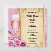 Roze gouden roos mousserende wijn luxe bruids feestdagenkaart (Voorkant)