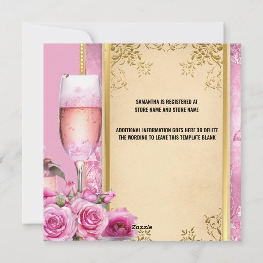 Roze gouden roos mousserende wijn luxe bruids feestdagenkaart (Achterkant)