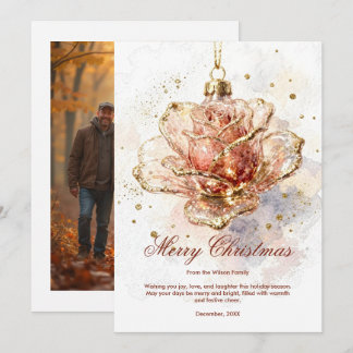 Roze Gouden Roos Ornament Foto Kerstmis TMF26 Feestdagenkaart