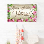Roze Gouden Roos Verjaardagsfeest Banner (Insitu)