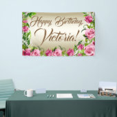 Roze Gouden Roos Verjaardagsfeest Banner (Beurs)
