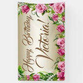 Roze Gouden Roos Verjaardagsfeest Banner (Verticaal)