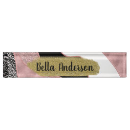 Roze Gouden Roze Abstracte Golf Moderne Glam Stijl Naambordje