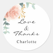Roze gouden roze bloemige eucalyptus bedankt ronde sticker (Voorkant)