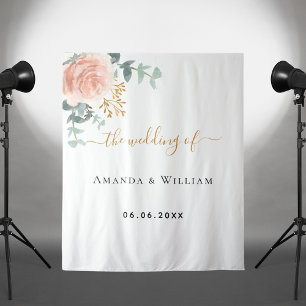 Roze gouden roze bloemige huwelijksontvangst wandkleed
