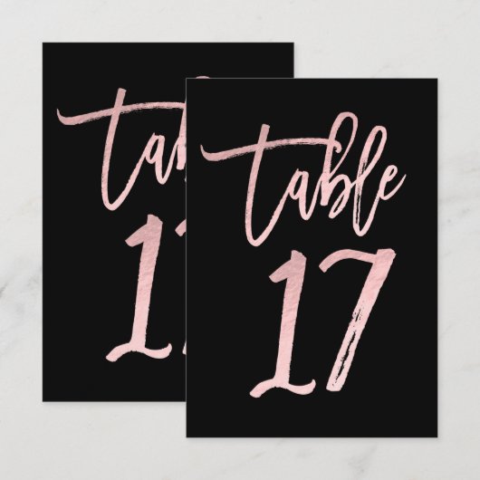 Roze Gouden Roze Folie Moderne Script Tafel Nummer Kaart (Voorkant / Achterkant)