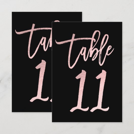 Roze Gouden Roze Folie Moderne Script Tafel Nummer Kaart (Voorkant / Achterkant)
