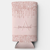 Roze gouden roze glans glitter monogram naam seltzer blikjeskoeler (Voorkant)