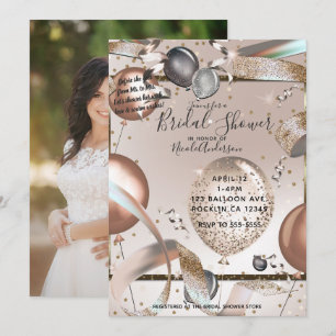 Roze Gouden Roze Glitter Ballon Bruidsdouche Foto Kaart