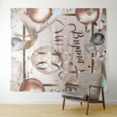 Roze Gouden Roze Glitter Ballonnen Sweet 16 Achter Wandkleed (In Situ (horizontaal))