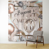 Roze Gouden Roze Glitter Ballonnen Sweet 16 Achter Wandkleed (In situ)