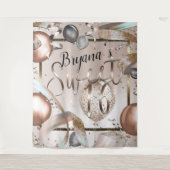 Roze Gouden Roze Glitter Ballonnen Sweet 16 Achter Wandkleed (Voorkant)