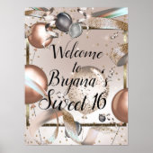 Roze Gouden Roze Glitter Ballonnen Verjaardag Bord Poster (Voorkant)