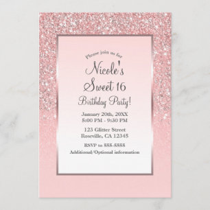 Roze Gouden Roze Glitter Glans Sweet 16 Feest Kaart
