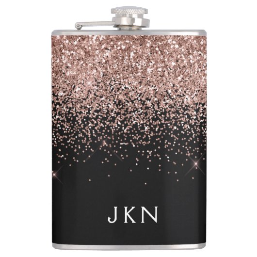 Roze Gouden Roze Glitter Monogram Initiaal Heupfles (Voorkant)