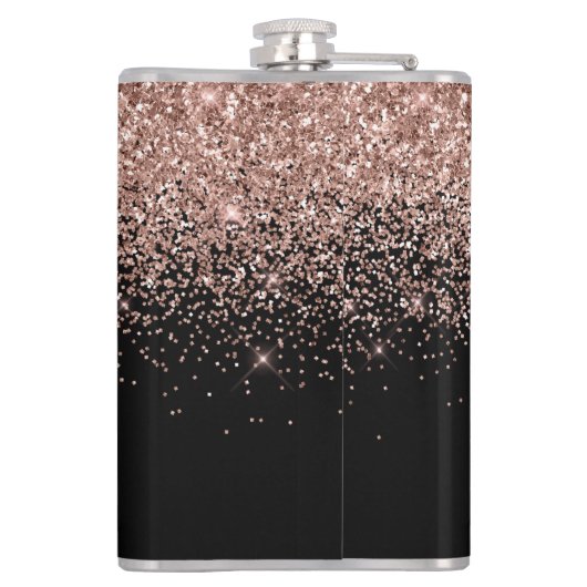 Roze Gouden Roze Glitter Monogram Initiaal Heupfles (Achterkant)