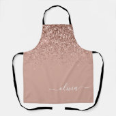Roze Gouden Roze Glitter Monogram Naam Schort (Voorkant)