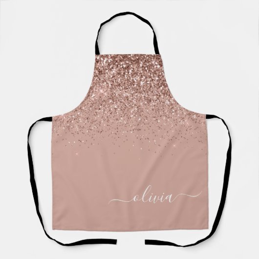 Roze Gouden Roze Glitter Monogram Naam Schort (Voorkant)