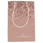 Roze Gouden Roze Glitter Schrift Monogram Vrouweli Medium Cadeauzakje (Voorkant)