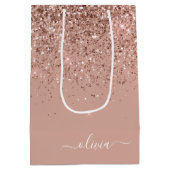 Roze Gouden Roze Glitter Schrift Monogram Vrouweli Medium Cadeauzakje (Achterkant)