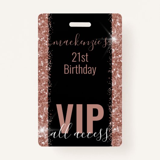 Roze Gouden Roze Glitter VIP Verjaardagsfeest Uitn Badge (Voorkant)