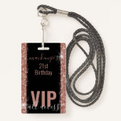 Roze Gouden Roze Glitter VIP Verjaardagsfeest Uitn Badge (Voorkant met draagriem)