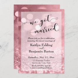 Roze Gouden Roze Glitters Bokeh We Zijn Getrouwd Kaart