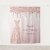 Roze gouden roze jurk Quinceanera Wandkleed (Voorkant)