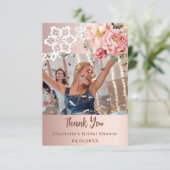 Roze gouden roze kant Bruids douche foto Bedankkaart (Staand voorkant)