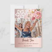 Roze gouden roze kant Bruidsdouche foto Bedankkaart (Voorkant)
