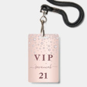 Roze gouden roze monogram vip luxe badge (Voorzijde met lanyard)