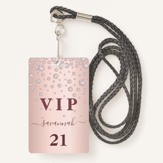 Roze gouden roze monogram vip luxe badge (Voorkant met draagriem)