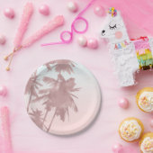 Roze Gouden Roze Palmen Strand Ombre Palmboom Papieren Bordje (Feest)