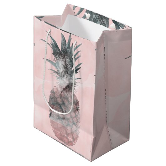 Roze Gouden Roze Tropische Zomer Ananas Feest Medium Cadeauzakje (Voorkant Gekanteld)