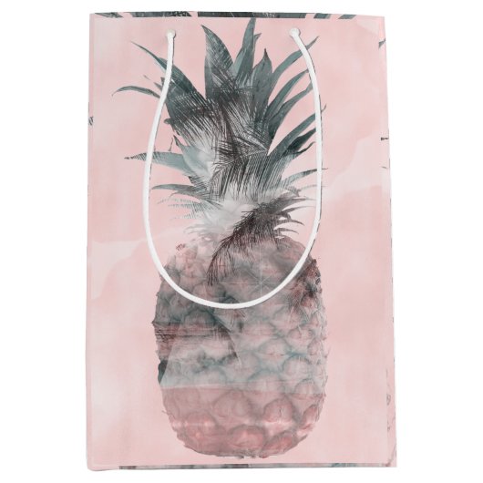 Roze Gouden Roze Tropische Zomer Ananas Feest Medium Cadeauzakje (Voorkant)