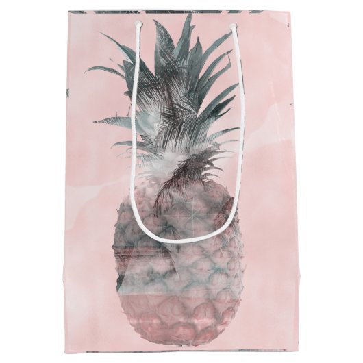 Roze Gouden Roze Tropische Zomer Ananas Feest Medium Cadeauzakje (Achterkant)