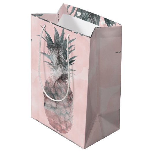 Roze Gouden Roze Tropische Zomer Ananas Feest Medium Cadeauzakje (Achterkant Gekanteld)