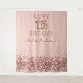 Roze Gouden Roze Verjaardag 15 Tapijt Wandkleed (Voorkant)