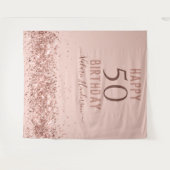 Roze Gouden Roze Verjaardag 50 Tapijt Wandkleed (Voorkant (horizontaal))