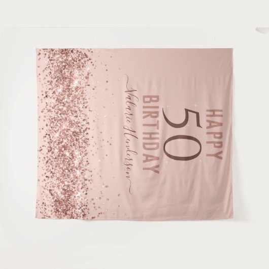 Roze Gouden Roze Verjaardag Doek Wandkleed (Voorkant (horizontaal))